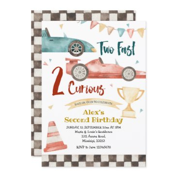 two fast two curious racing boy birthday invitation