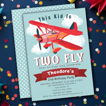 two fly plane kids 2nd birthday invitation