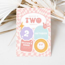 Small Two Groovy | Girls 2nd Retro Skater Birthday Invitation Front View