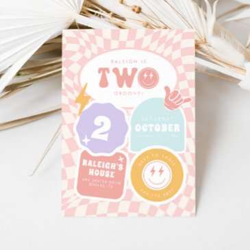 two groovy | girls 2nd retro skater birthday invitation