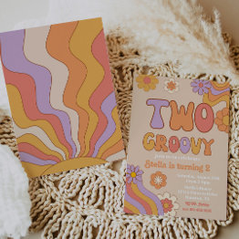 Small Two Groovy Invitation | Groovy Birthday Invitation Front View