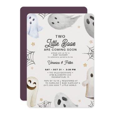 two little boos girl twins halloween baby shower invitation