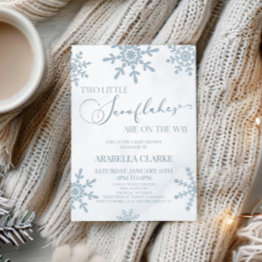 Small Two Little Snowflakes Winter Twins Baby Shower Invitation Front View