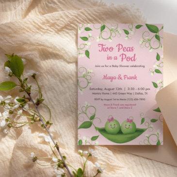 two peas in a pod baby girl shower twin invitation