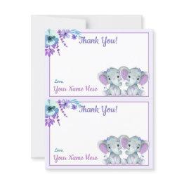 Small Two Per Page Thank You Invitations Elephant Twin Shower Front View