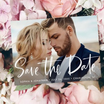 two photo | modern script save the date announcement postinvitations