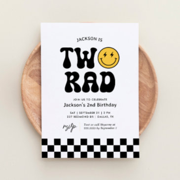 two rad checker happy face 2nd birthday invitation