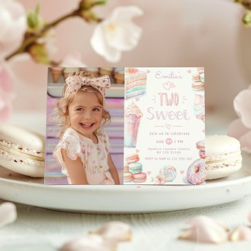 two sweet candy pastel photo 2nd birthday invitation