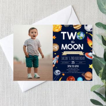 two the moon outer space blue 2nd birthday party invitation