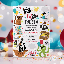 Small Two The Sea Pirate Ship 2nd Birthday Party Invitation Front View