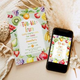 Small Two-tti Frutti Little Cutie Fruits 2nd Birthday Invitation Front View