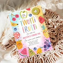 Small Two-tti Frutti Twotti Fruit Tropical 2nd Birthday Invitation Front View
