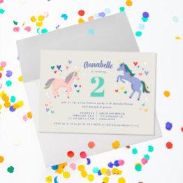 Small Two Unicorn Twonicorn Birthday Party Invitation Front View