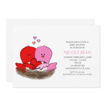 two valentine's birds baby shower invitations