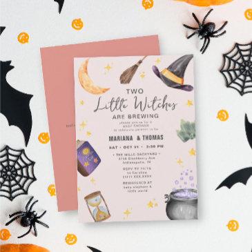 two witches brewing girl halloween baby shower invitation