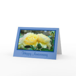 Small Two Yellow Roses/happy Anniversary/great Couple Invitations Front View