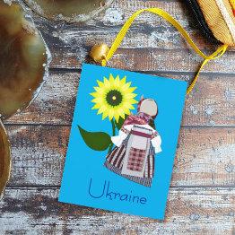 Small Ukrainian Folk Doll With Sunflower, Motanka. Postinvitations Front View