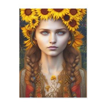 ukrainian girl of amulets & sunflowers digital art postinvitations