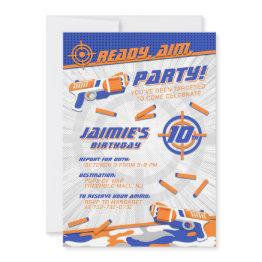 Small Ultimate Dart Gun Birthday Invitation Front View