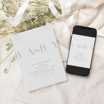 ultra-modern minimal dusty blue baby shower invitation