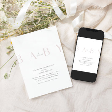 ultra-modern minimal pale rose baby shower invitation