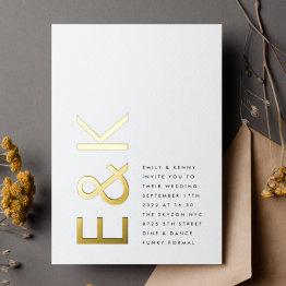 Small Ultra Modern Monogram Simple Wedding Real Gold Foil Invitation Front View