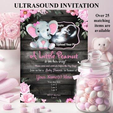 ultrasound pink elephant baby shower invitation
