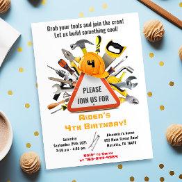 Small Under Construction Handyman Tools And Gadgets Invitation Front View