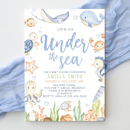 Small Under The Sea Animals Ocean Baby Shower Invitation Front View