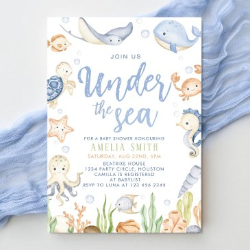 under the sea animals ocean baby shower invitation
