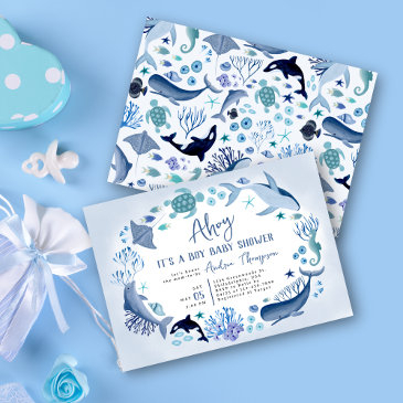 under the sea blue ahoy it's a boy baby shower invitation