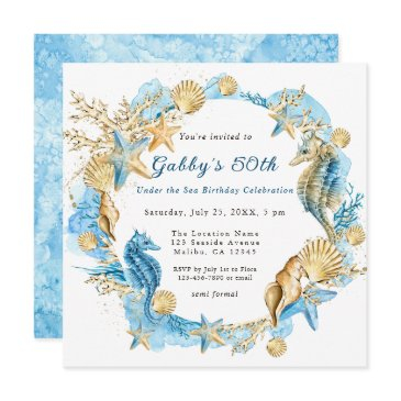 under the sea blue gold birthday party invitation