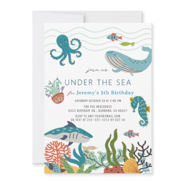 under the sea creatures marine life birthday invitation