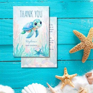 under the sea cute turtle aqua blue baby shower thank you invitations