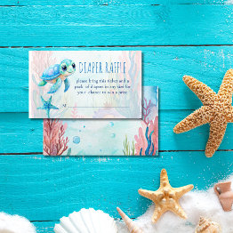 Small Under The Sea Cute Turtle Aqua Blue Diaper Raffle Enclosure Invitations Front View