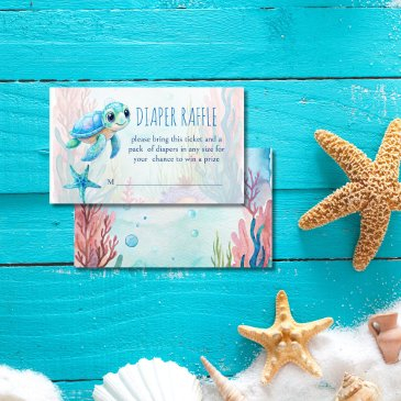 under the sea cute turtle aqua blue diaper raffle enclosure invitations