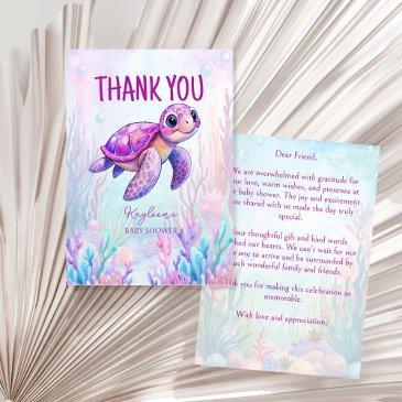 under the sea cute turtle pink purple baby shower thank you invitations
