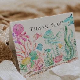 Small Under The Sea Girls Baby Shower Thank You Note Front View
