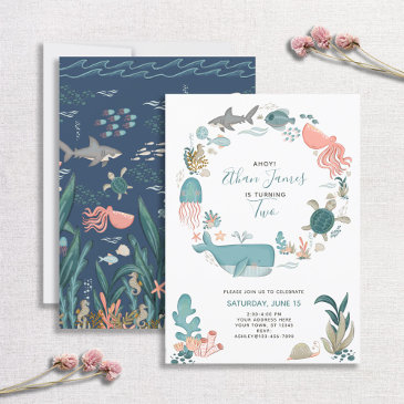 under the sea ocean animals 2nd birthday script invitation