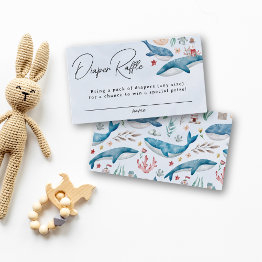 Small Under The Sea Whale Diaper Raffle Boy Baby Shower Enclosure Invitations Front View