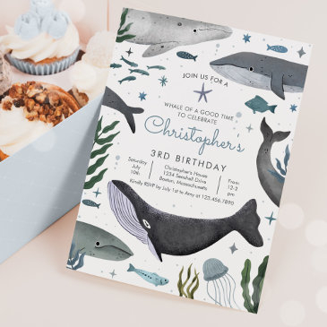 under the sea whale sea life birthday party invitation