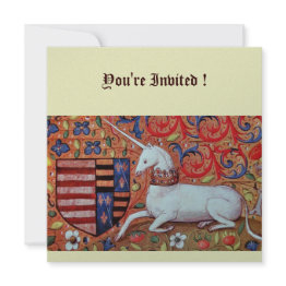 Small Unicorn ,brown Blue White Red Silver Invitation Front View