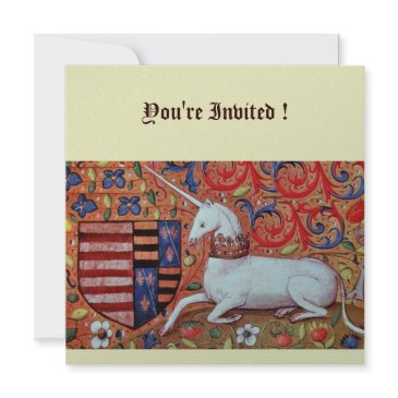 unicorn ,brown blue white red silver invitation