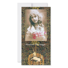 Small Unicorn Gothic Fantasy Green Floral Christmas Holiday Invitations Front View