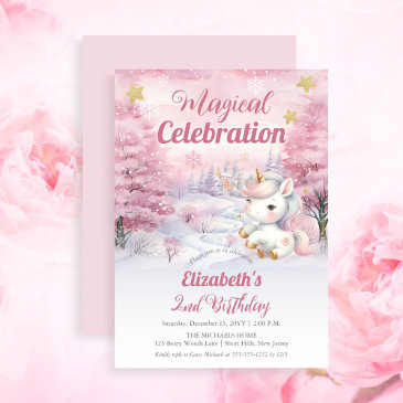 unicorn magical celebration 2nd birthday party invitation