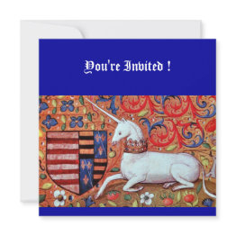 Small Unicorn Medieval Fantasy Flowers,red Blue Floral Invitation Front View