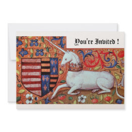 Small Unicorn Medieval Fantasy Flowers,red White Floral Invitation Front View