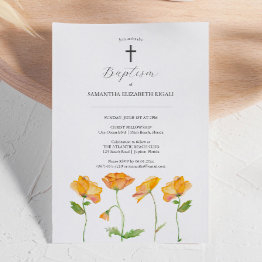 Small Unique Baptism Invitations Orange Flowers Front View