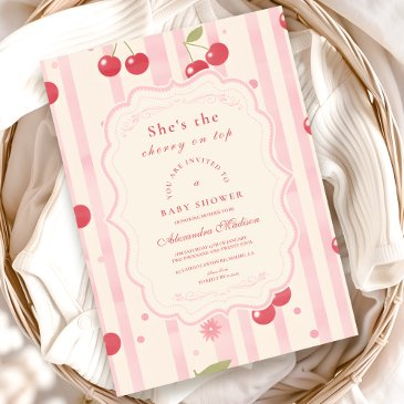 unique coquette cherry on top baby shower invitation