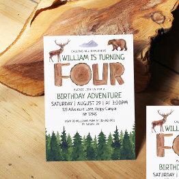 Small Unique Explorer Boys 4th Birthday Invitation Front View